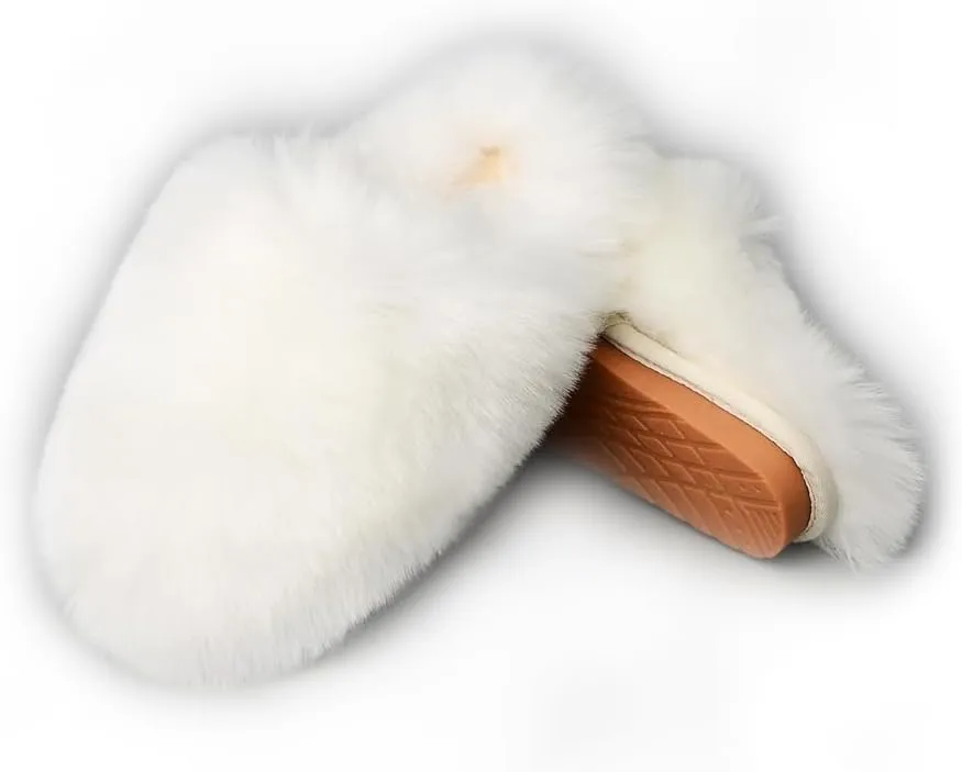 Womens Fluffy Faux Fur Slides Furry Soft Plush House Slippers Shoes Indoor Outdoor Slip On Slipper