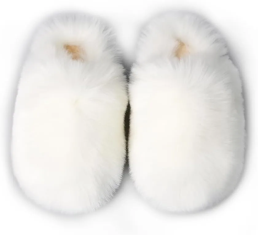Womens Fluffy Faux Fur Slides Furry Soft Plush House Slippers Shoes Indoor Outdoor Slip On Slipper