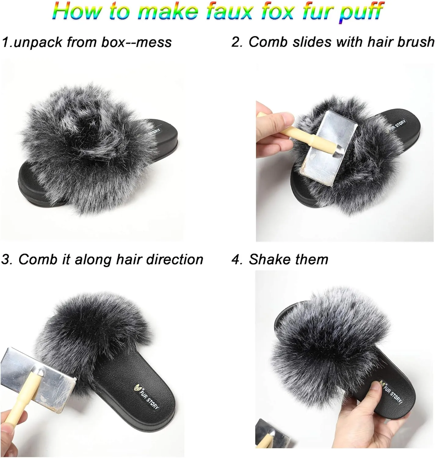 Women's Furry Slides Faux Fur Slides Fuzzy Slippers Fluffy Sandals Outdoor Indoor