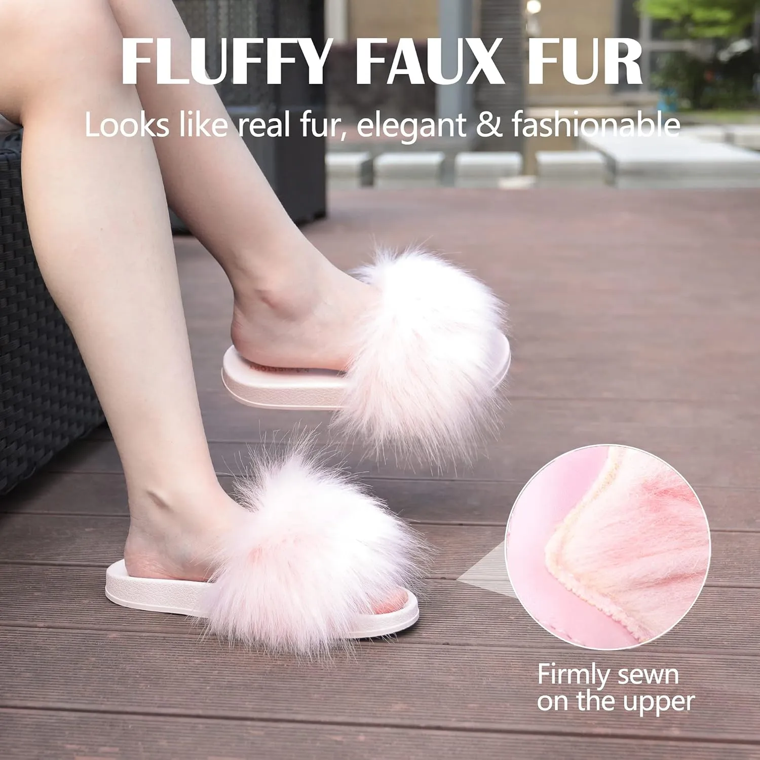 Women's Furry Slides Faux Fur Slides Fuzzy Slippers Fluffy Sandals Outdoor Indoor