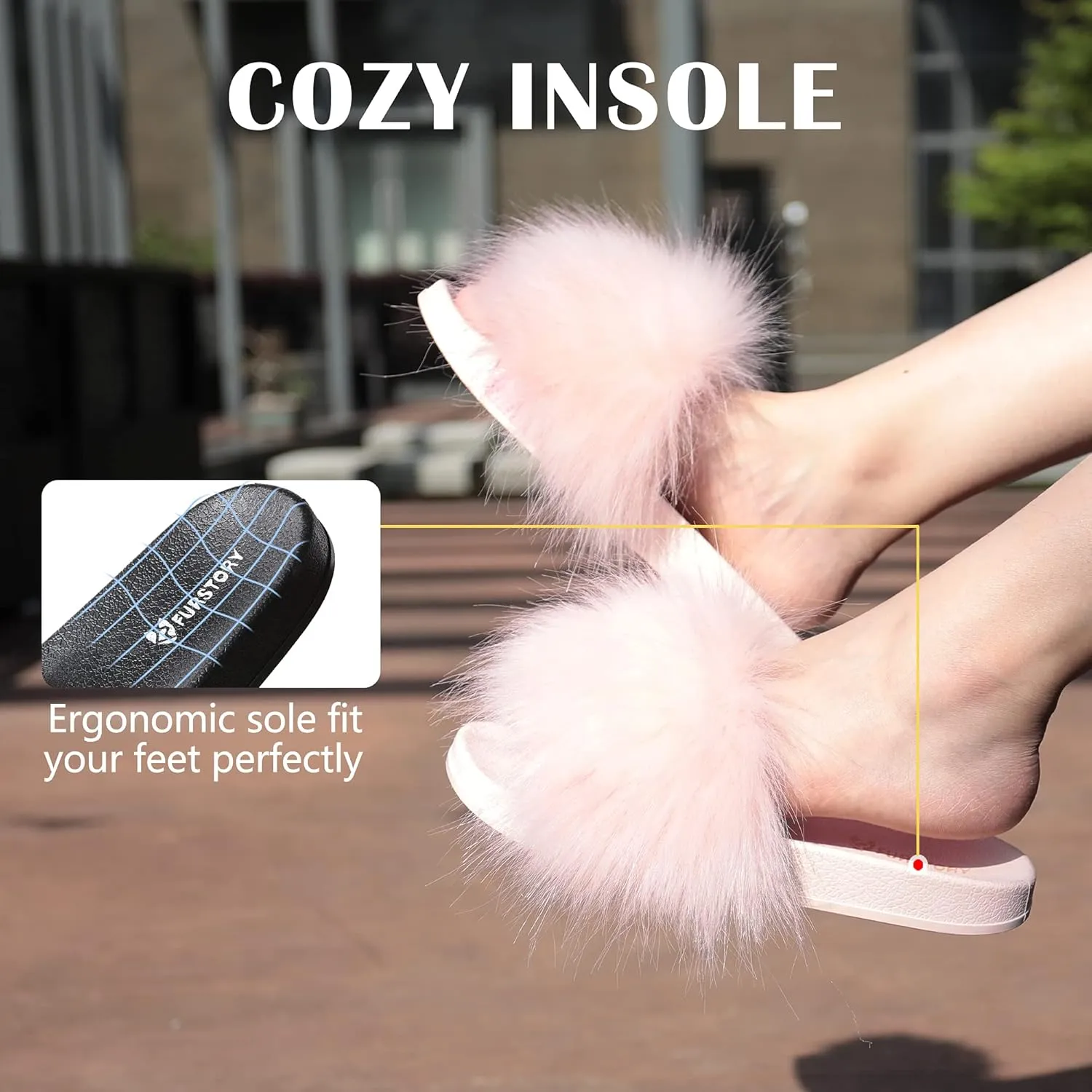 Women's Furry Slides Faux Fur Slides Fuzzy Slippers Fluffy Sandals Outdoor Indoor