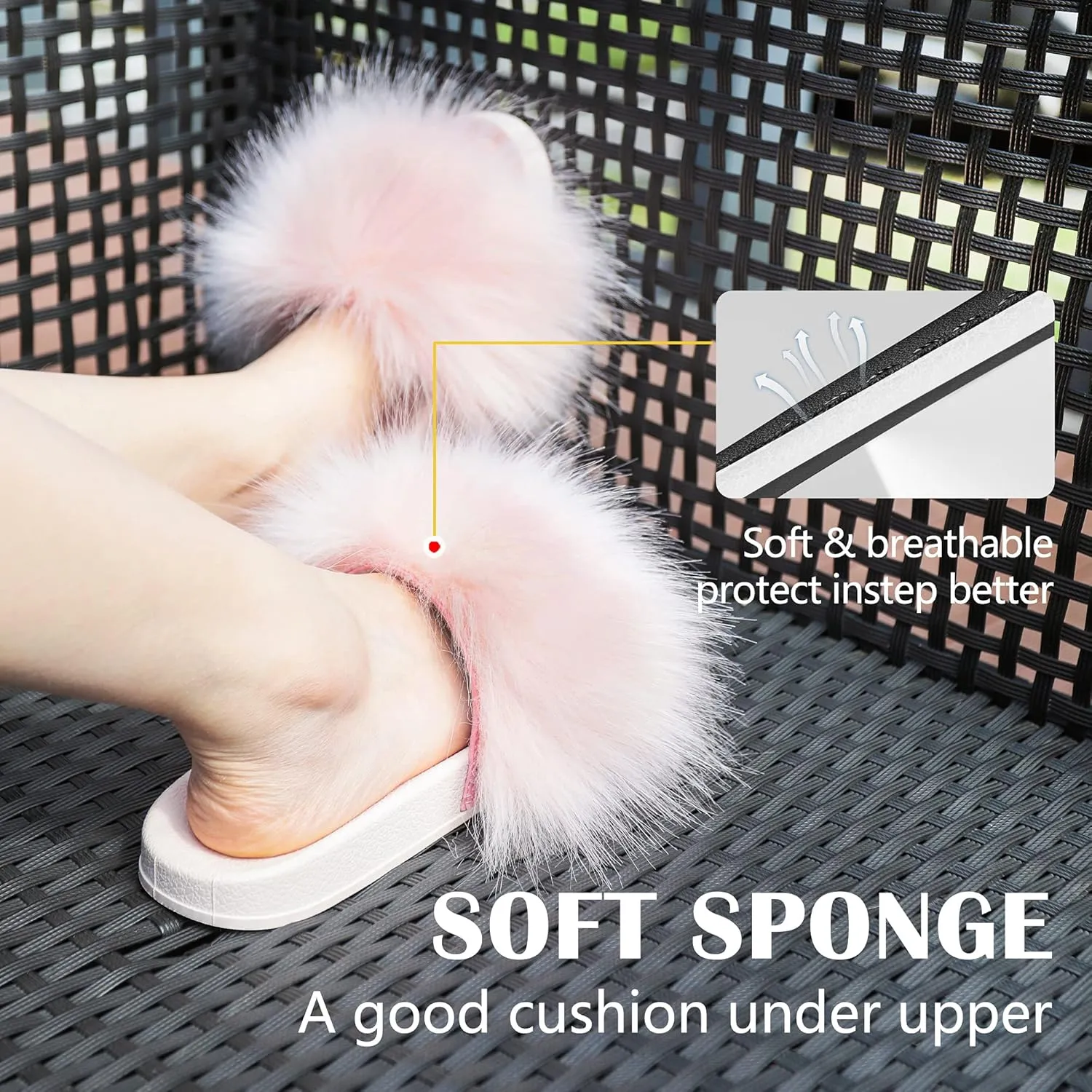 Women's Furry Slides Faux Fur Slides Fuzzy Slippers Fluffy Sandals Outdoor Indoor