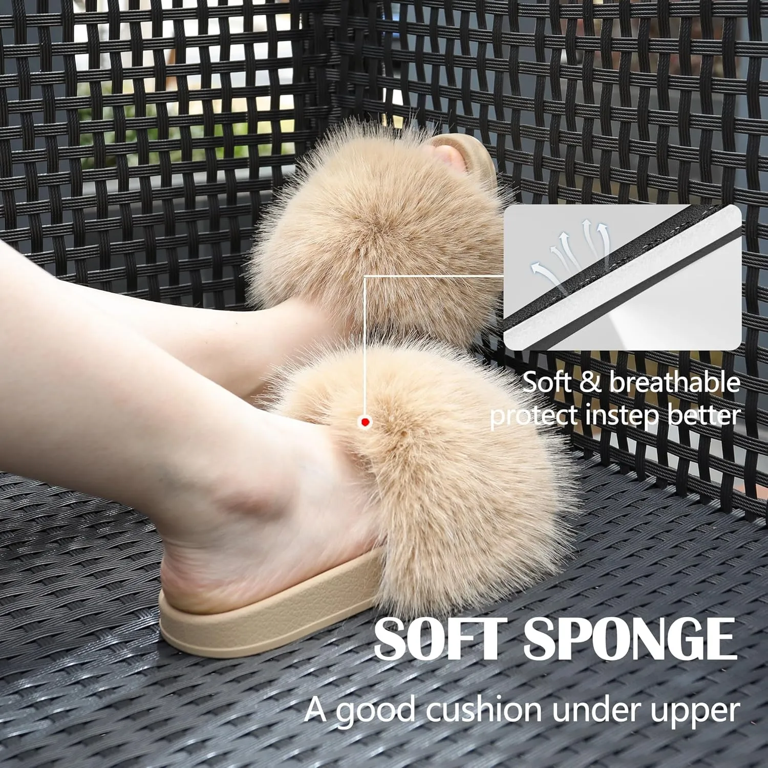 Women's Furry Slides Faux Fur Slides Fuzzy Slippers Fluffy Sandals Outdoor Indoor