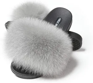Women's Furry Slides Faux Fur Slides Fuzzy Slippers Fluffy Sandals Outdoor Indoor