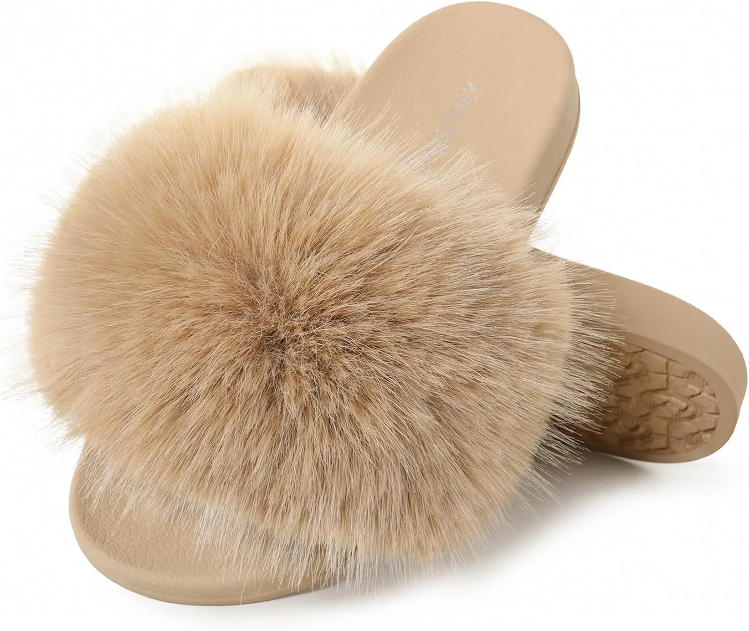Women's Furry Slides Faux Fur Slides Fuzzy Slippers Fluffy Sandals Outdoor Indoor