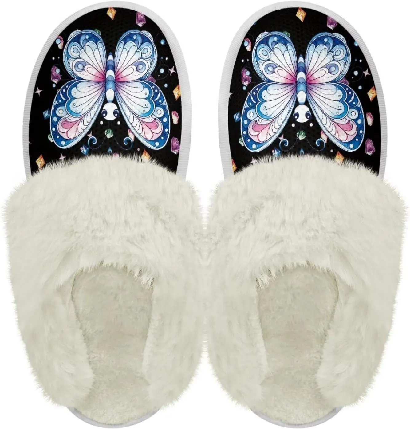 Women's Fuzzy Slippers Cozy Soft Indoor House Shoes with Anti-Skid Sole, Memory Foam Slippers Mens Slip On Shoes