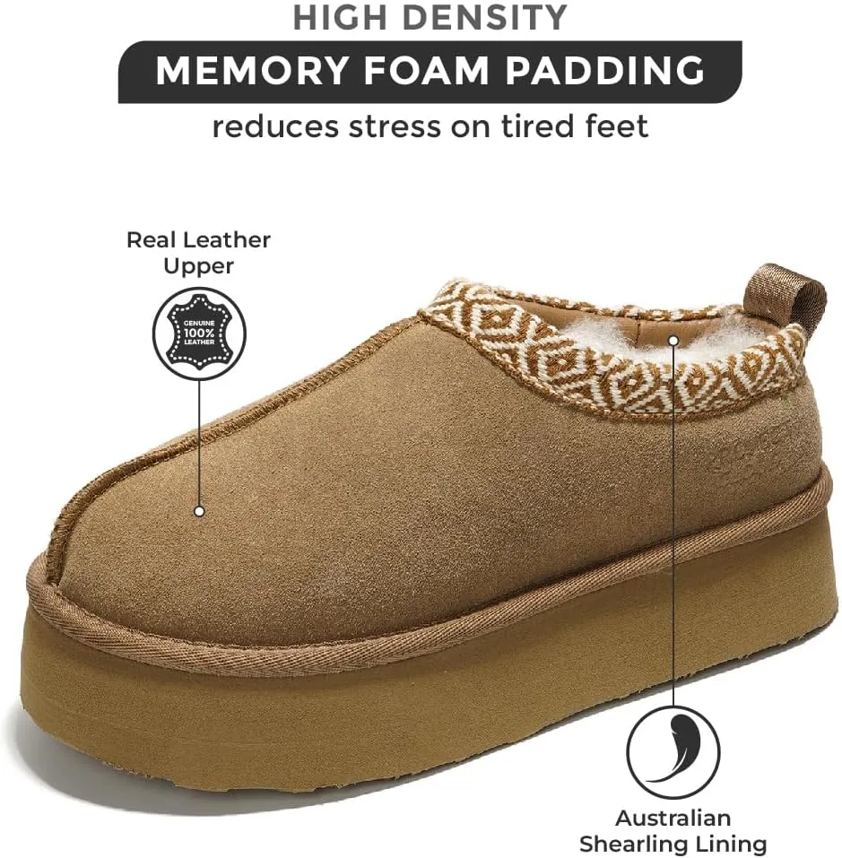 Women's Genuine Leather Platform Slippers - Memory Foam, Non-Slip Clogs by Project Cloud