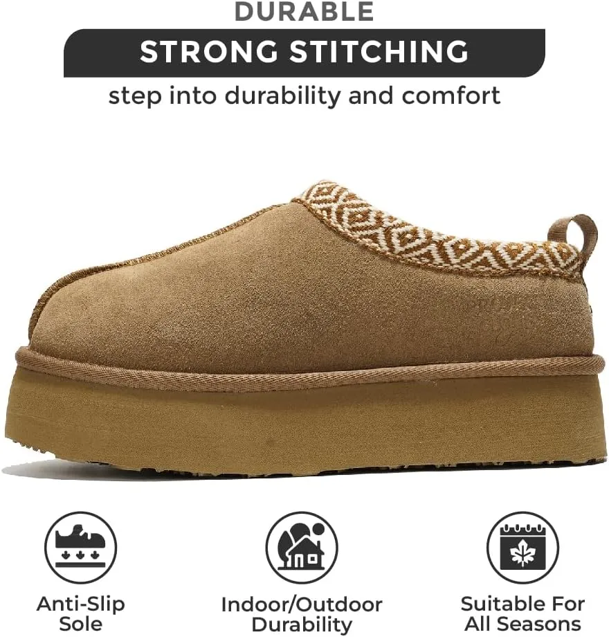 Women's Genuine Leather Platform Slippers - Memory Foam, Non-Slip Clogs by Project Cloud