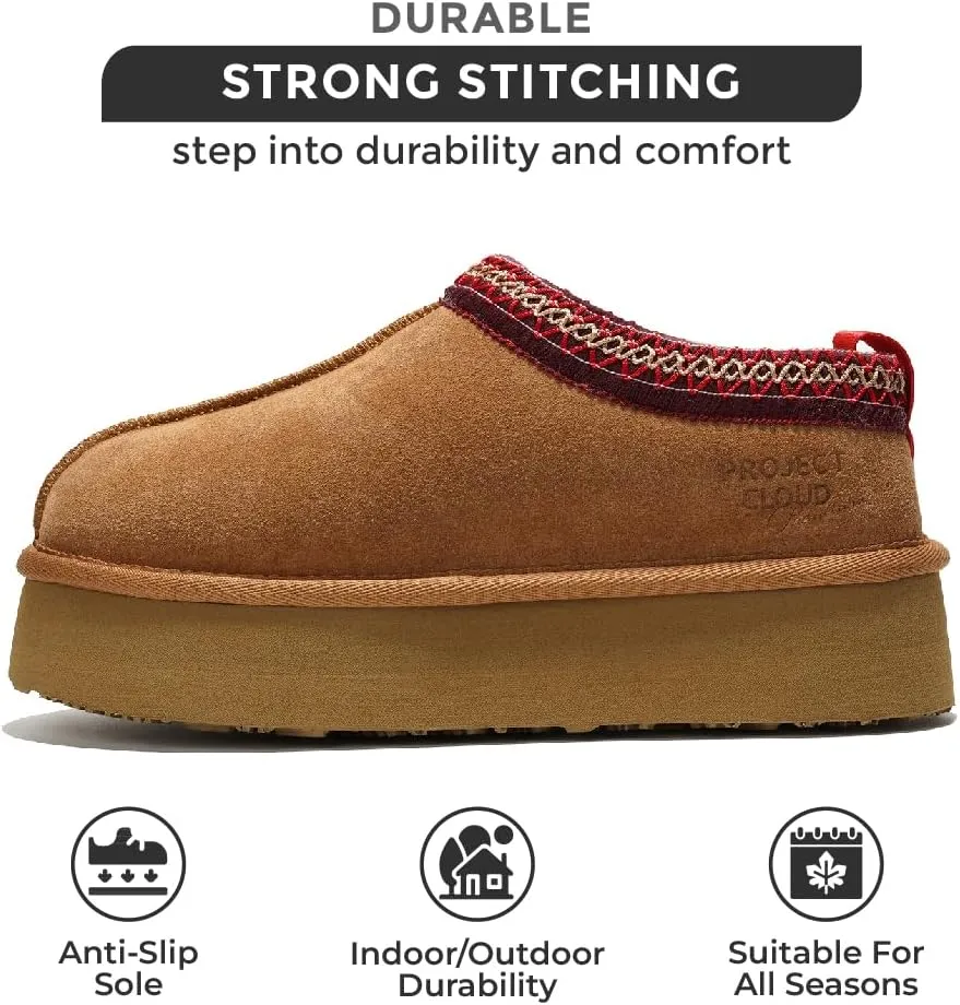 Women's Genuine Leather Platform Slippers - Memory Foam, Nonslip, by Project Cloud (Sayre)