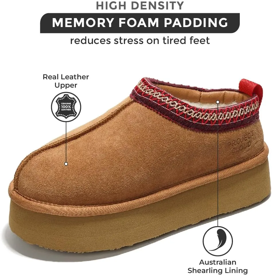 Women's Genuine Leather Platform Slippers - Memory Foam, Nonslip, by Project Cloud (Sayre)