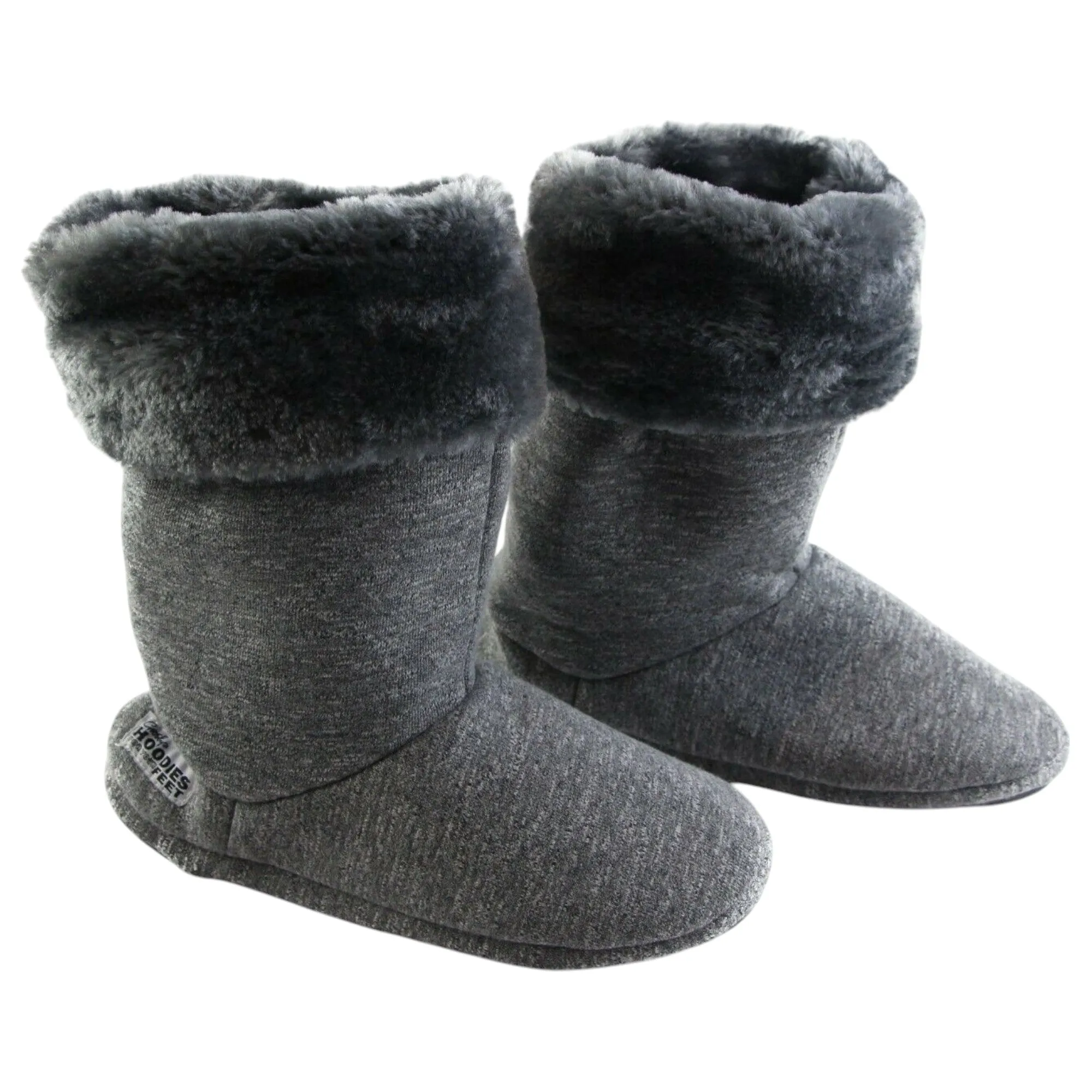 Womens Grosby Plush Fluffy Boot Slippers Grey