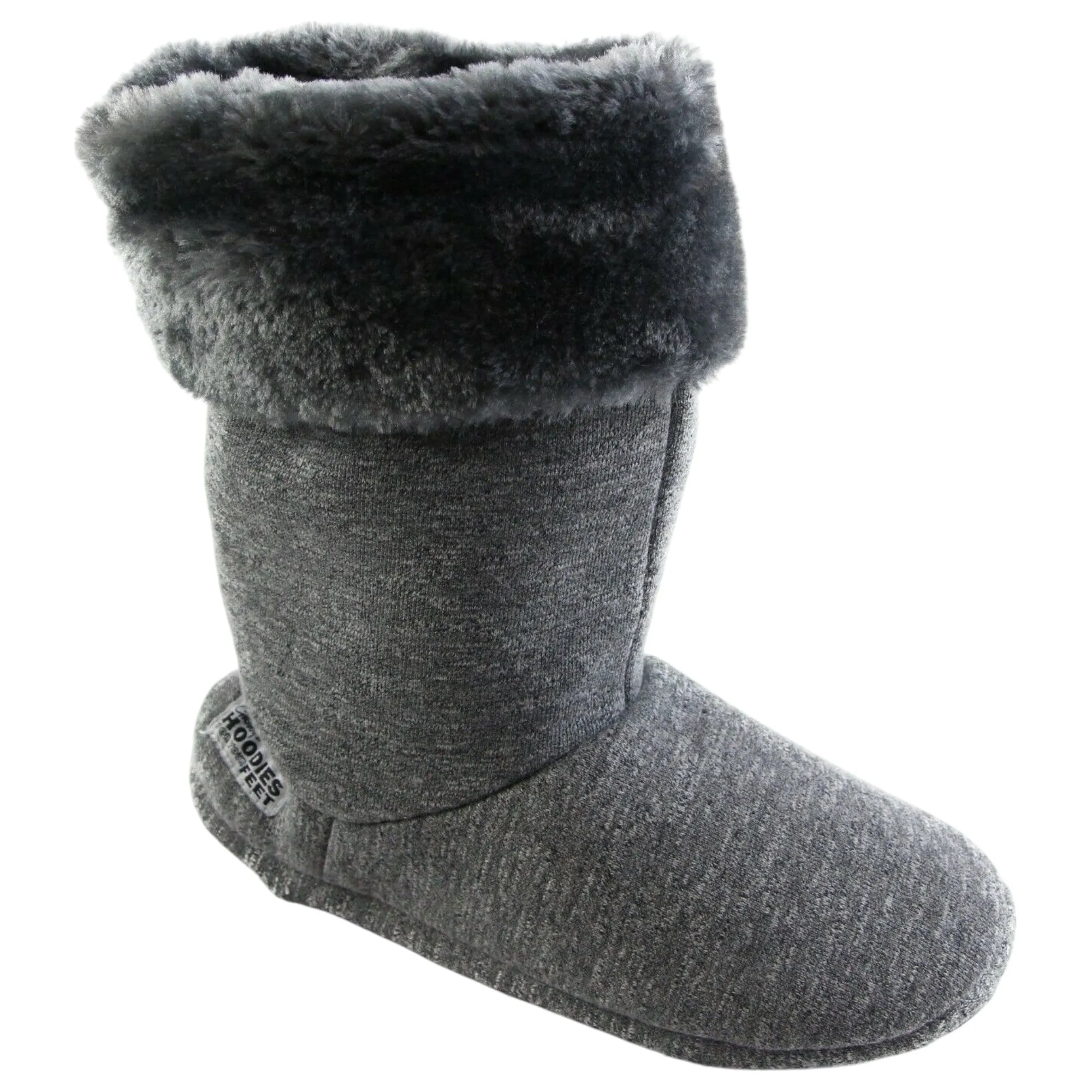 Womens Grosby Plush Fluffy Boot Slippers Grey