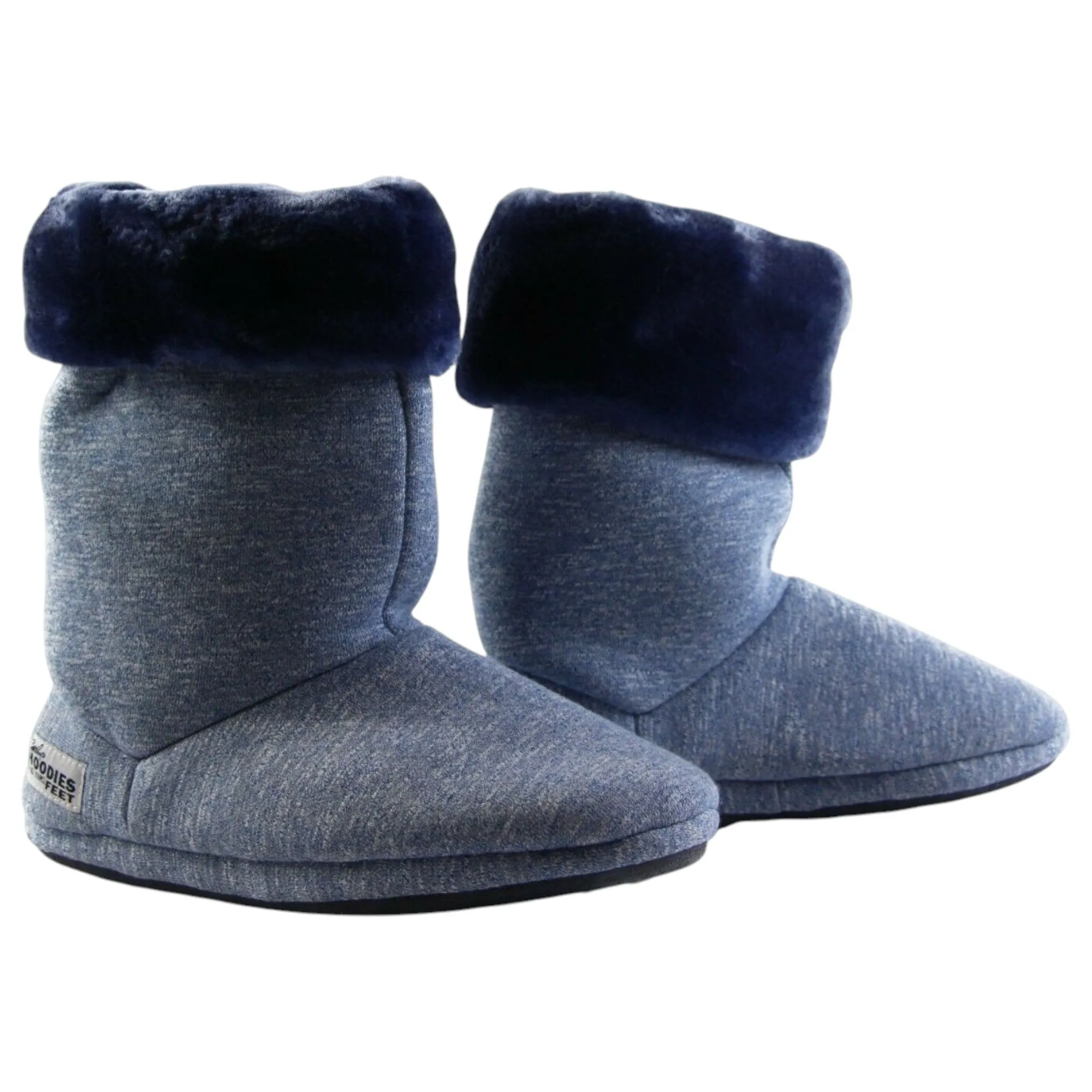 Womens Grosby Plush Fluffy Boot Slippers Navy