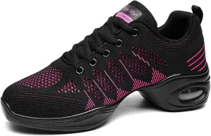 Women's Jazz Shoes Lace-up Sneakers - Breathable Air Cushion Lady Split Sole Athletic Walking Dance Shoes Platform