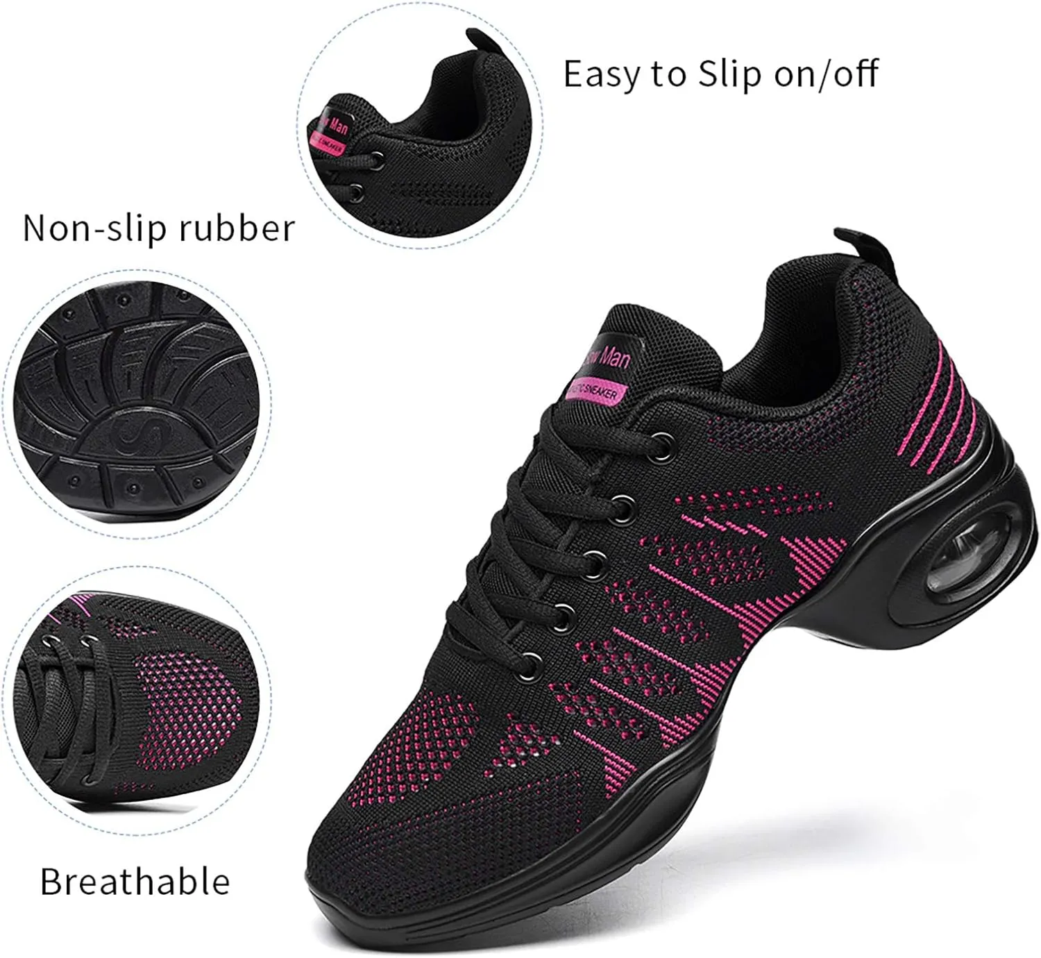 Women's Jazz Shoes Lace-up Sneakers - Breathable Air Cushion Lady Split Sole Athletic Walking Dance Shoes Platform