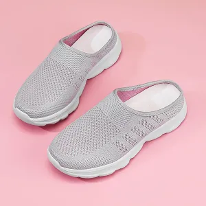 Women's Knit Round Toe Platform Clogs Mules Slip-On Casual Breathable Backless Wedge Arch Support Sneakers Non-Slip Lightweight Soft Sole Walking Driving Shoes