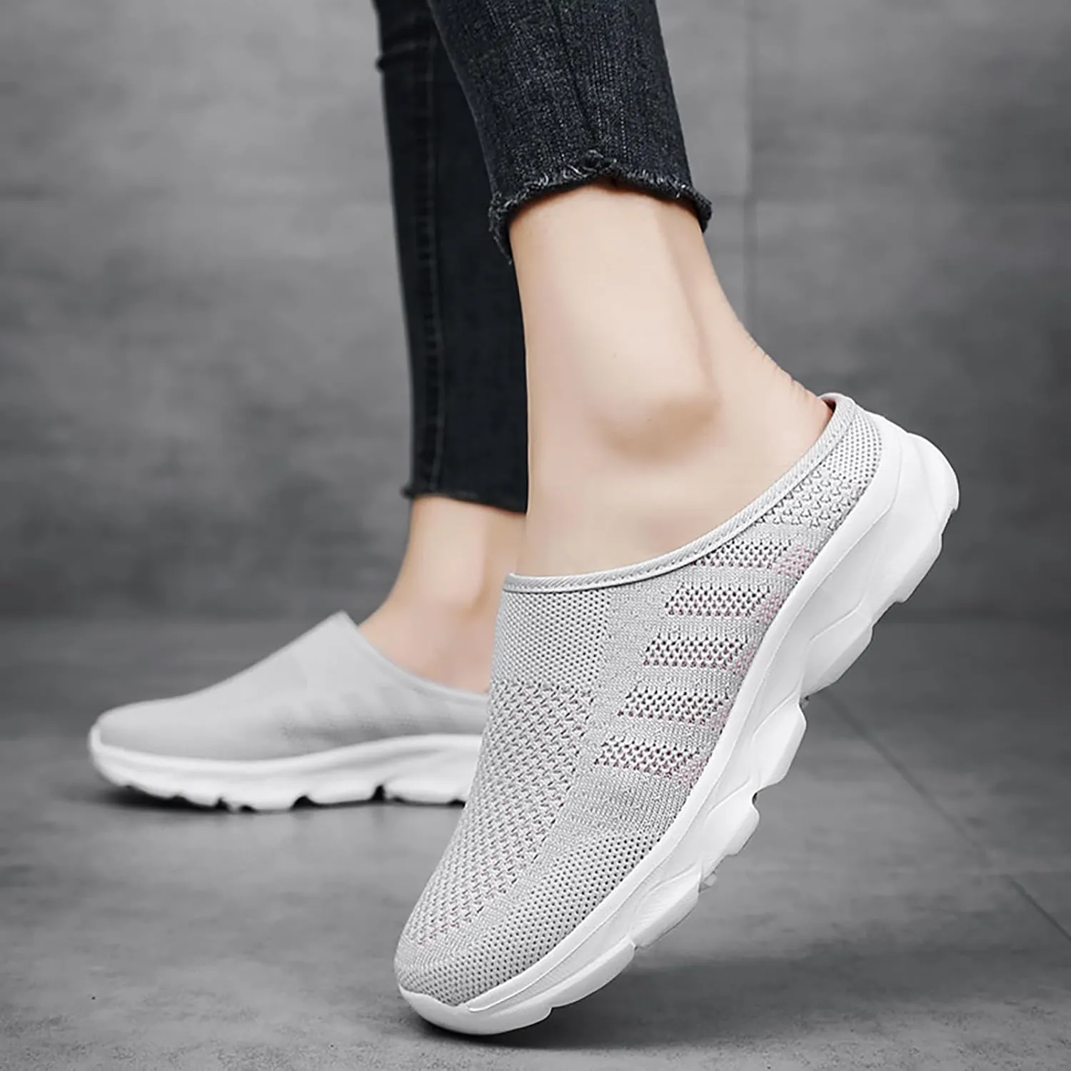 Women's Knit Round Toe Platform Clogs Mules Slip-On Casual Breathable Backless Wedge Arch Support Sneakers Non-Slip Lightweight Soft Sole Walking Driving Shoes