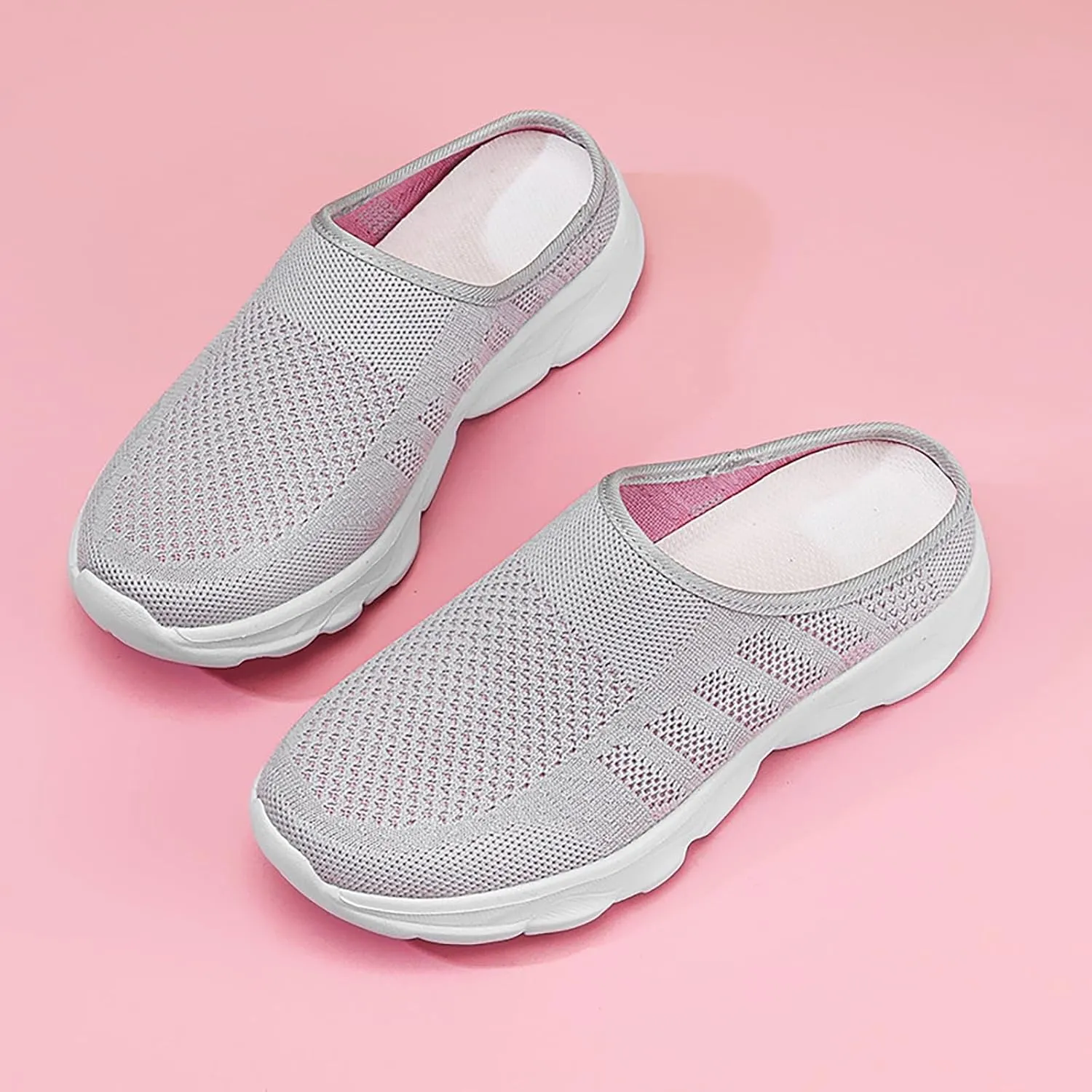 Women's Knit Round Toe Platform Clogs Mules Slip-On Casual Breathable Backless Wedge Arch Support Sneakers Non-Slip Lightweight Soft Sole Walking Driving Shoes