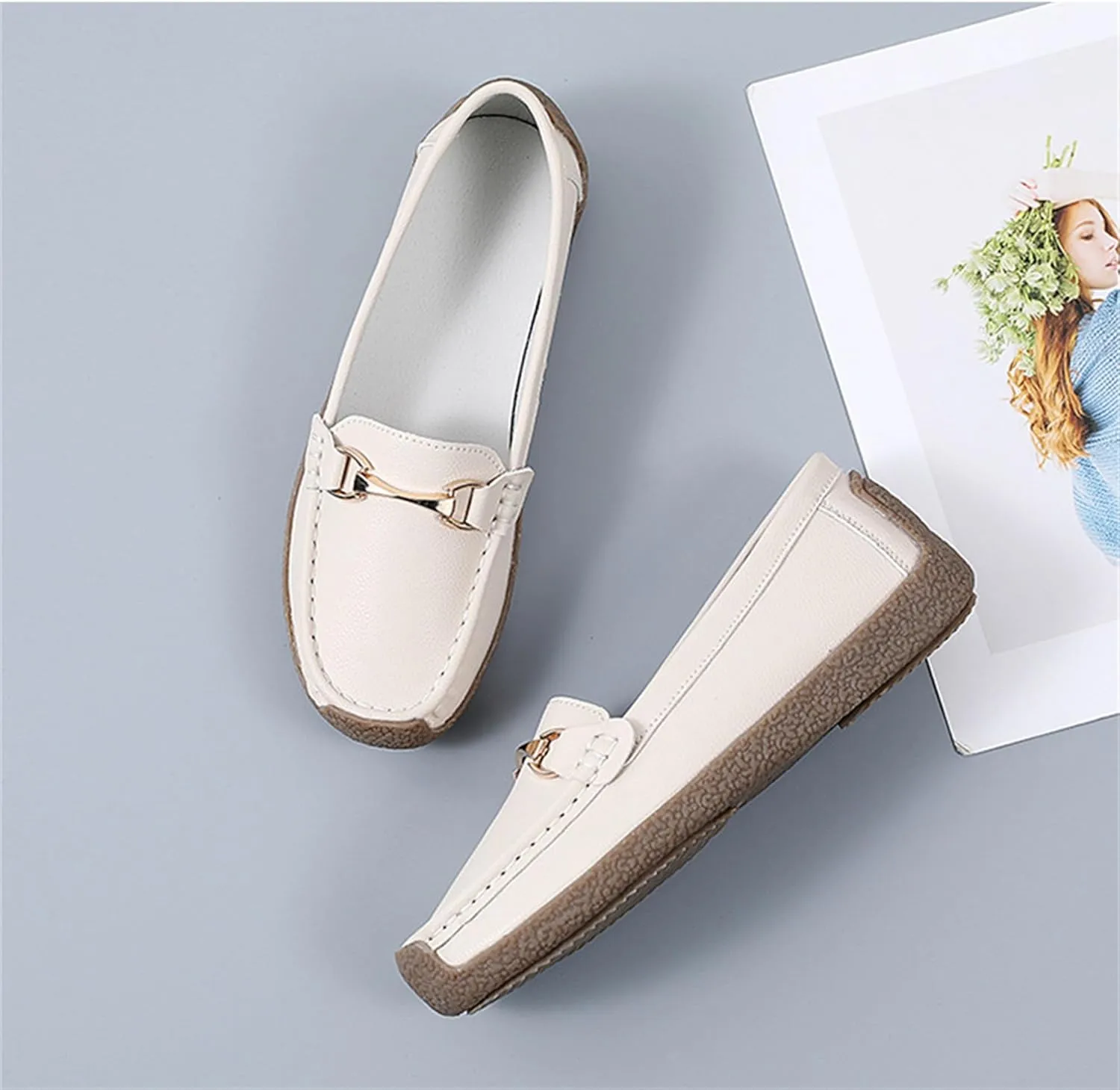 Women's Leather Loafers Slip-Ons Driving Mocs Walking Shoes Cute Business Casual Dress Shoes Work Flats for Women