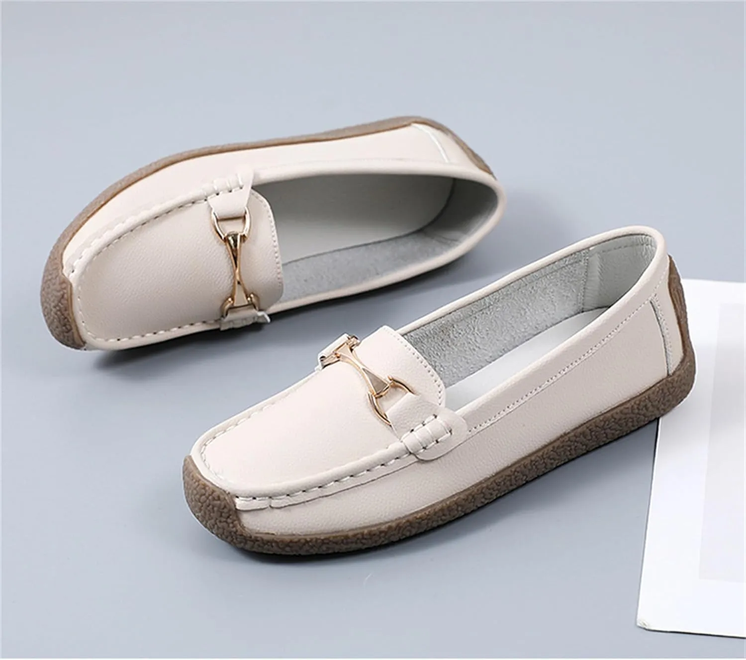 Women's Leather Loafers Slip-Ons Driving Mocs Walking Shoes Cute Business Casual Dress Shoes Work Flats for Women