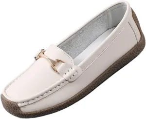 Women's Leather Loafers Slip-Ons Driving Mocs Walking Shoes Cute Business Casual Dress Shoes Work Flats for Women