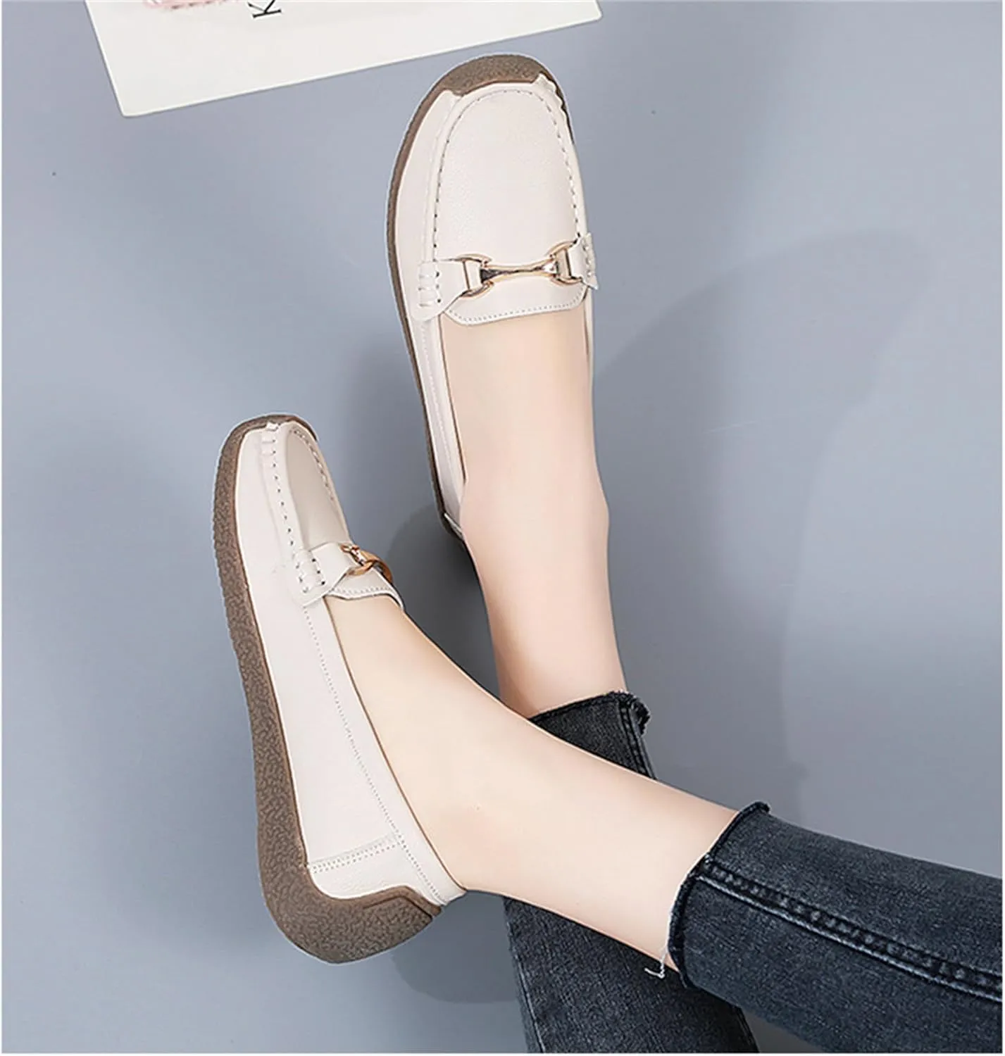 Women's Leather Loafers Slip-Ons Driving Mocs Walking Shoes Cute Business Casual Dress Shoes Work Flats for Women