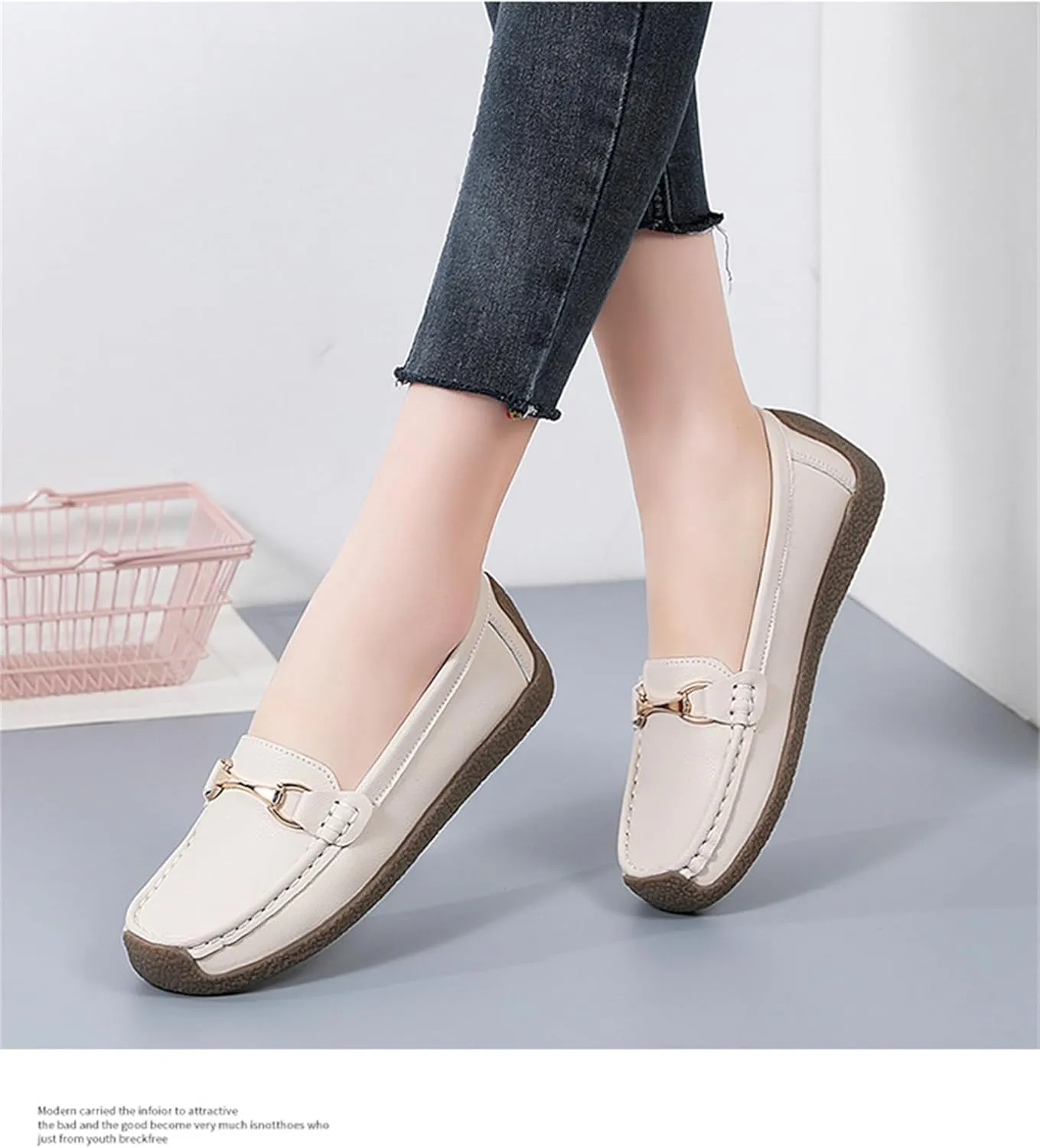 Women's Leather Loafers Slip-Ons Driving Mocs Walking Shoes Cute Business Casual Dress Shoes Work Flats for Women