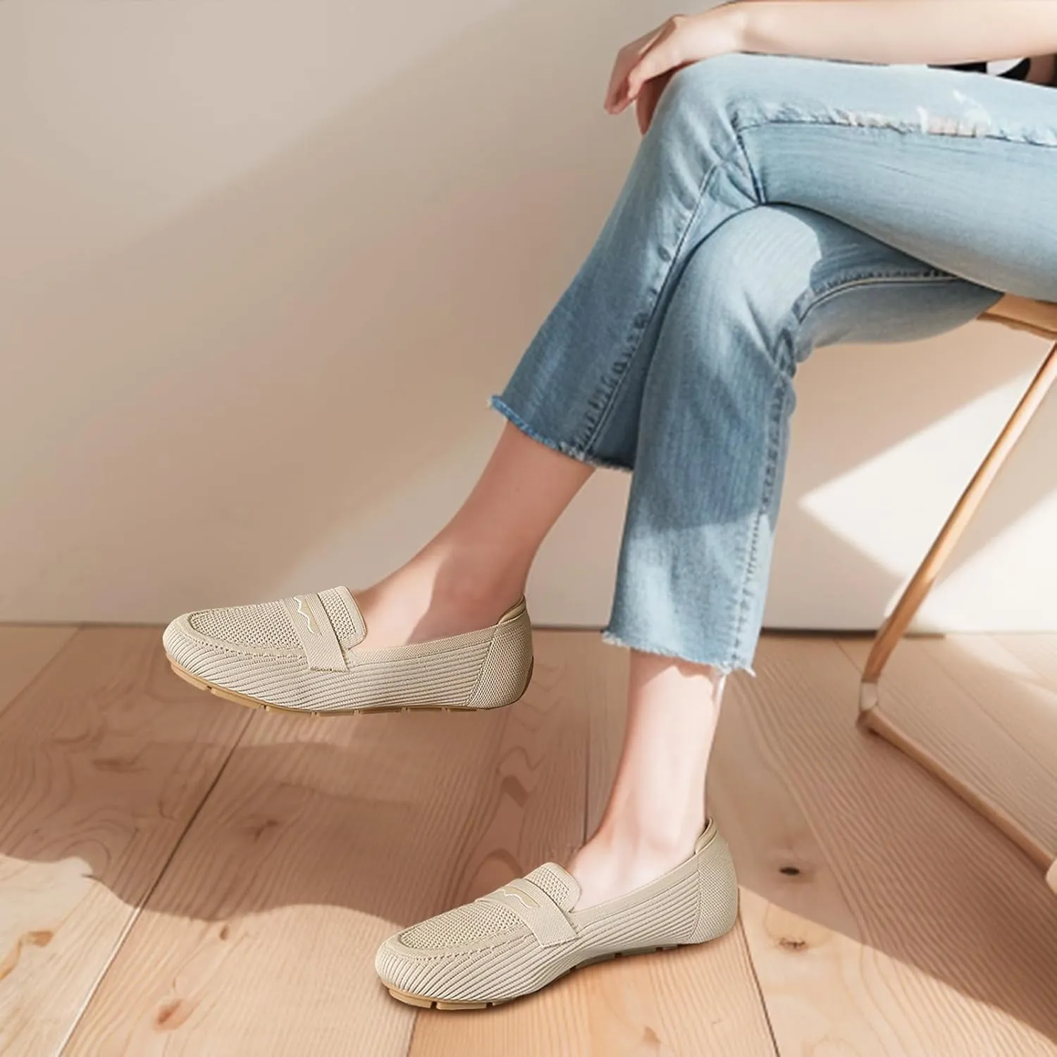 Womens Loafers Comfortable Knit Driving Shoes Washable Casual Work Slip on Loafer