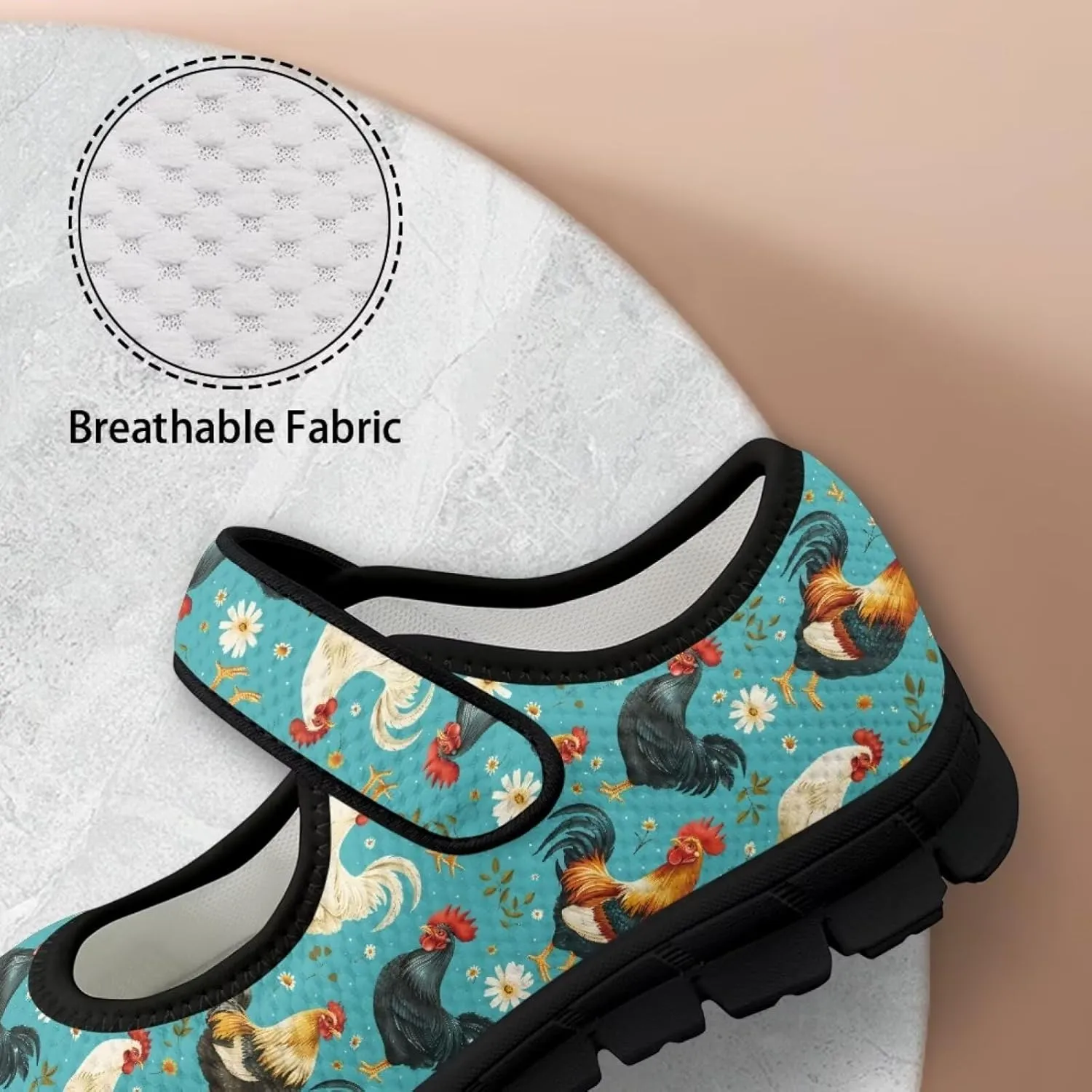 Womens Mary Jane Shoes Sneaker Animals Pattern Non Slip Lightweight Shoes with Magic Sticker for Walking