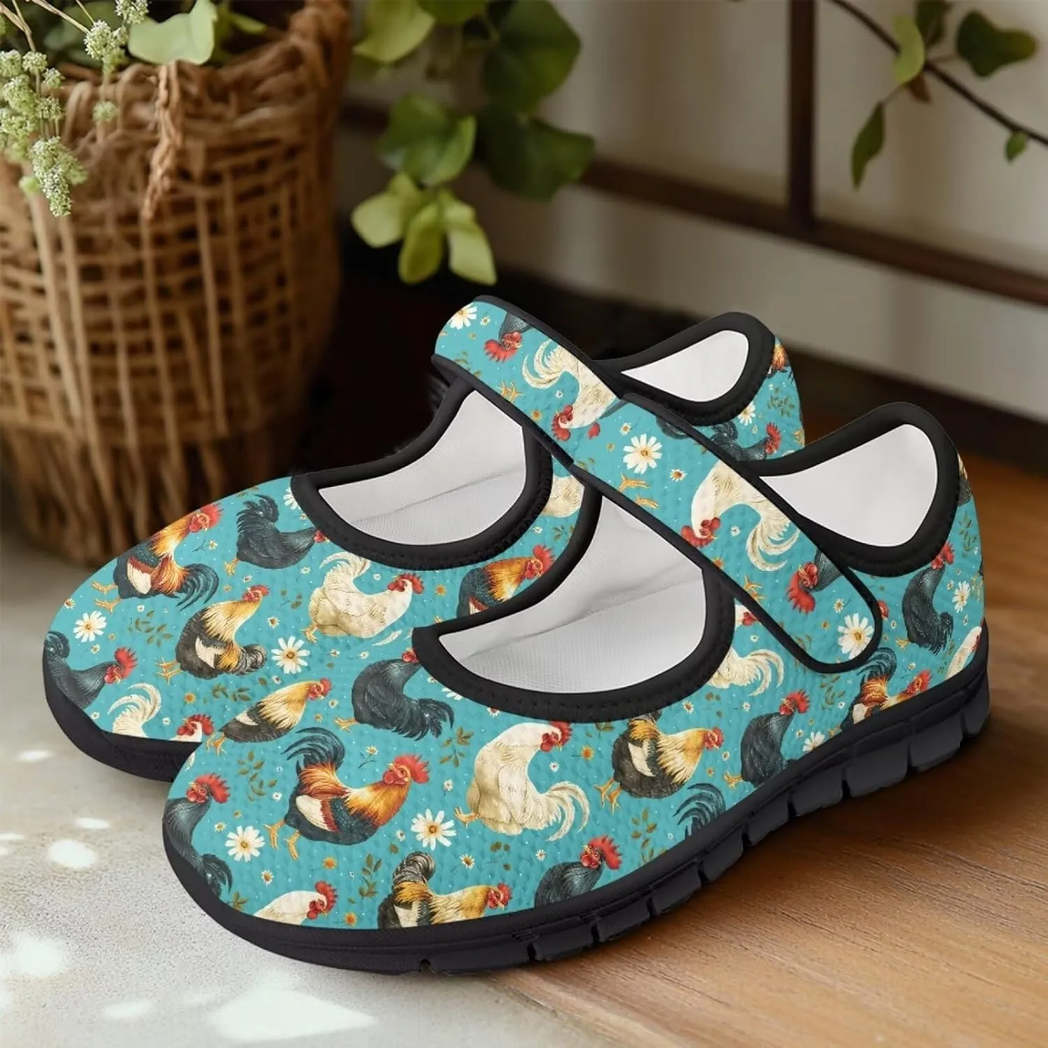 Womens Mary Jane Shoes Sneaker Animals Pattern Non Slip Lightweight Shoes with Magic Sticker for Walking