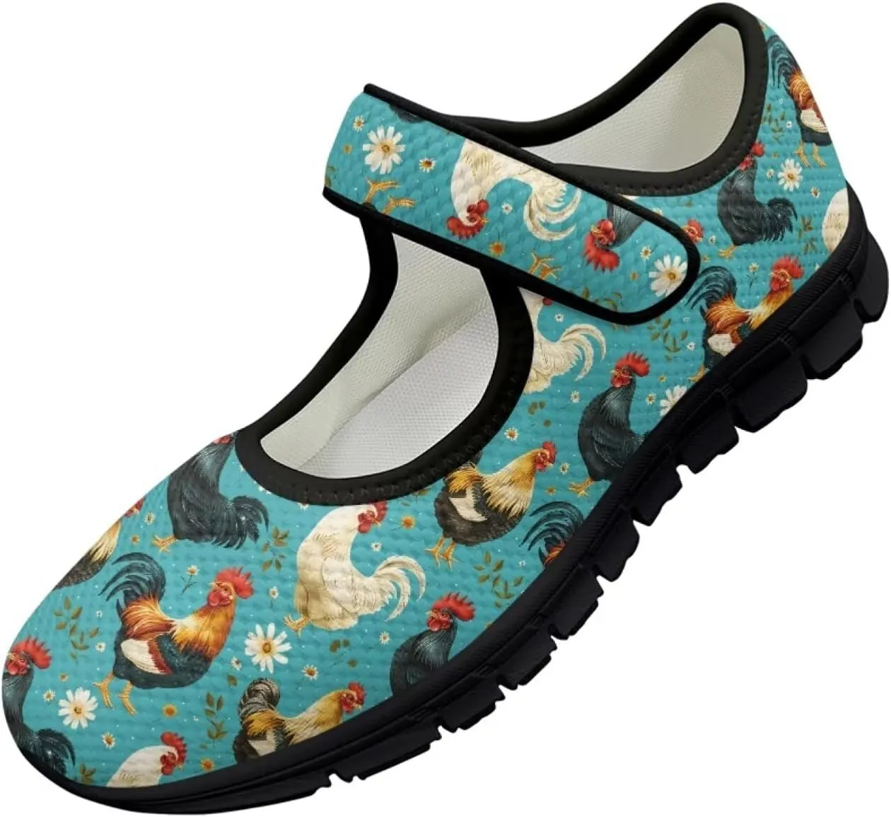 Womens Mary Jane Shoes Sneaker Animals Pattern Non Slip Lightweight Shoes with Magic Sticker for Walking