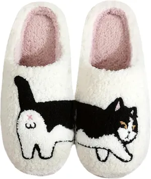 Womens Mens Plant Animal Fruit Slippers Retro Cozy Fluffy Plush Slipper Embroidered printing Warm Memory Foam Indoor Outdoor House Shoes