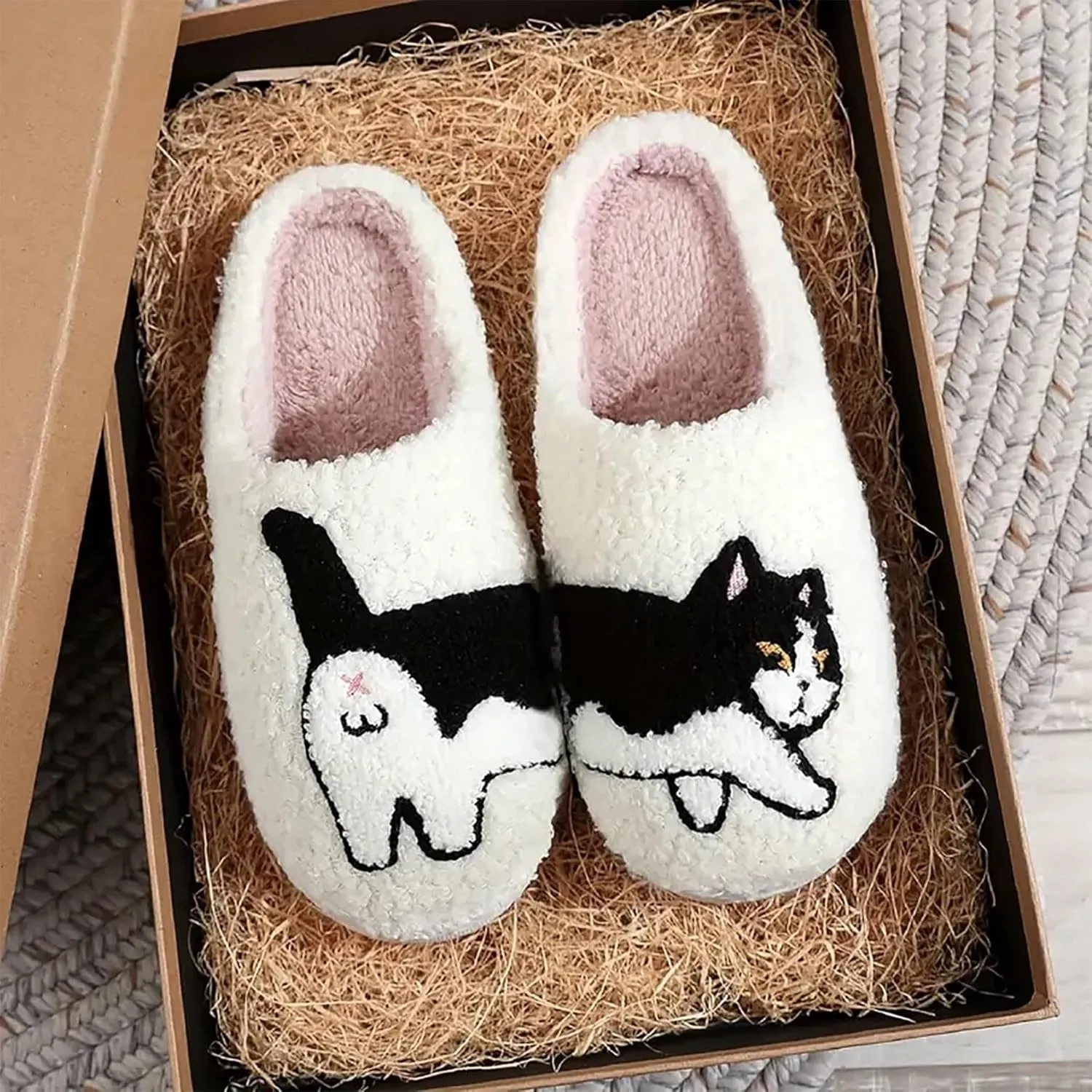 Womens Mens Plant Animal Fruit Slippers Retro Cozy Fluffy Plush Slipper Embroidered printing Warm Memory Foam Indoor Outdoor House Shoes