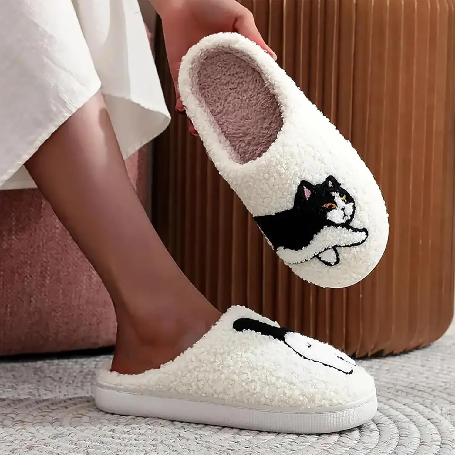Womens Mens Plant Animal Fruit Slippers Retro Cozy Fluffy Plush Slipper Embroidered printing Warm Memory Foam Indoor Outdoor House Shoes