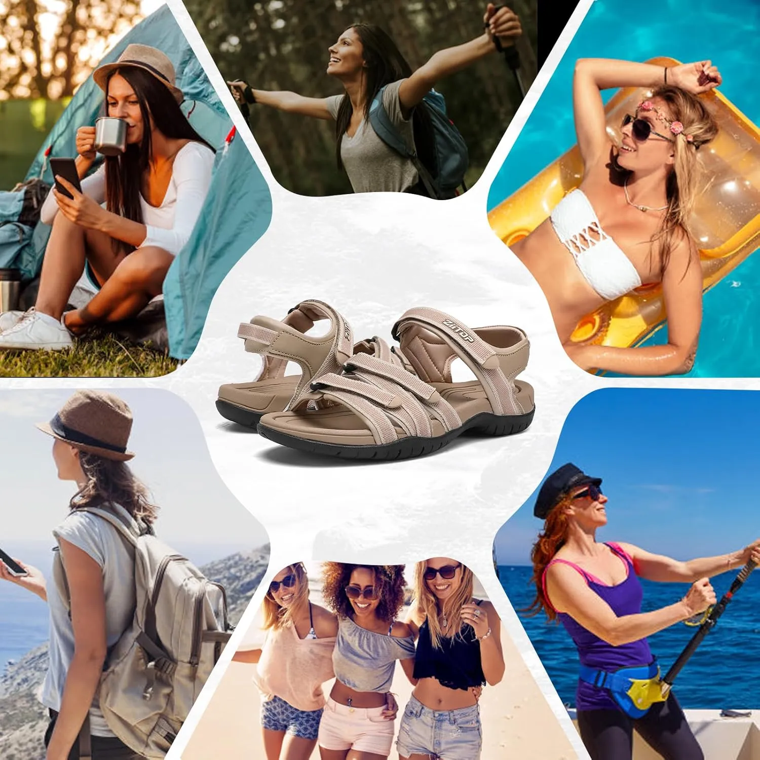 Womens Open Toe Hiking Sandal Women Slip On Sport Walking Sandal Straps with Arch Support Beach Vacation Casual Camping