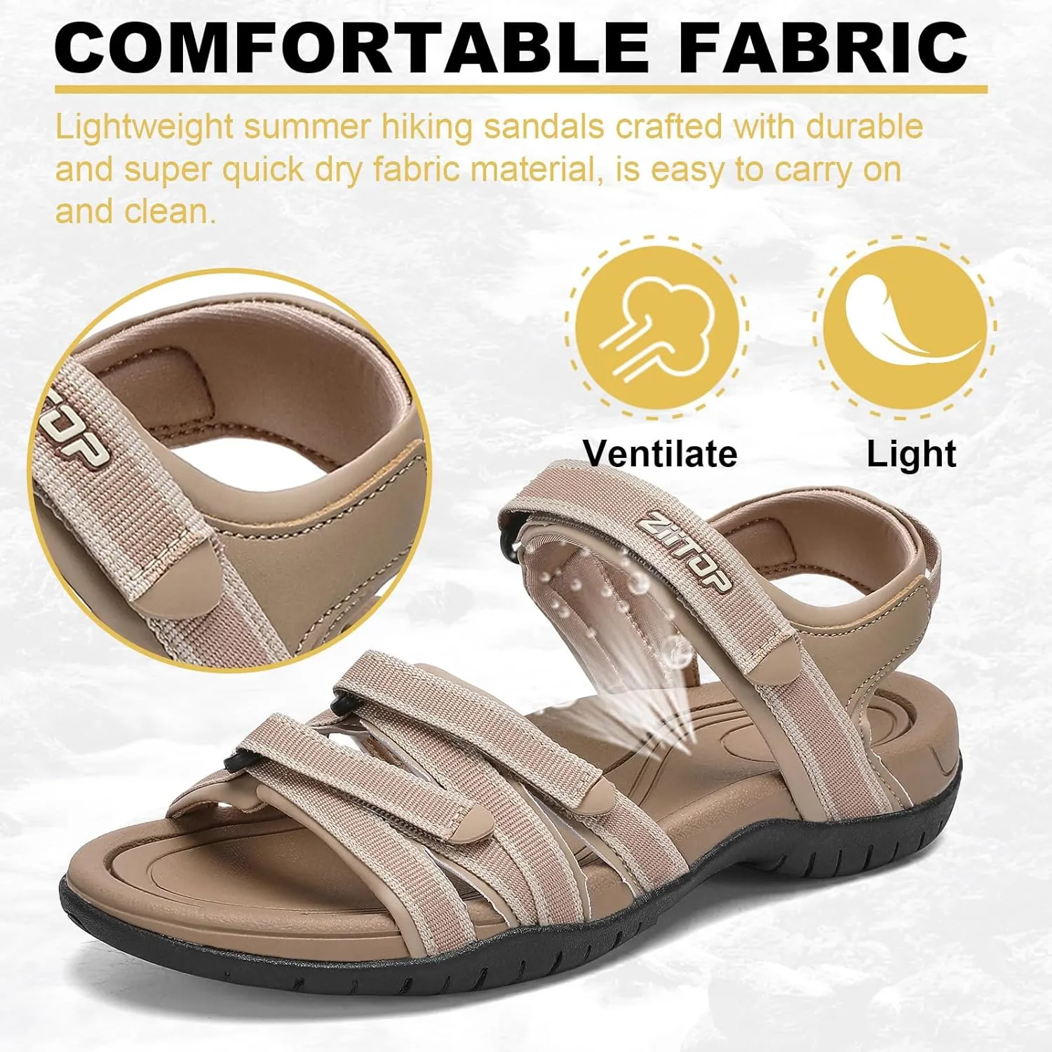 Womens Open Toe Hiking Sandal Women Slip On Sport Walking Sandal Straps with Arch Support Beach Vacation Casual Camping
