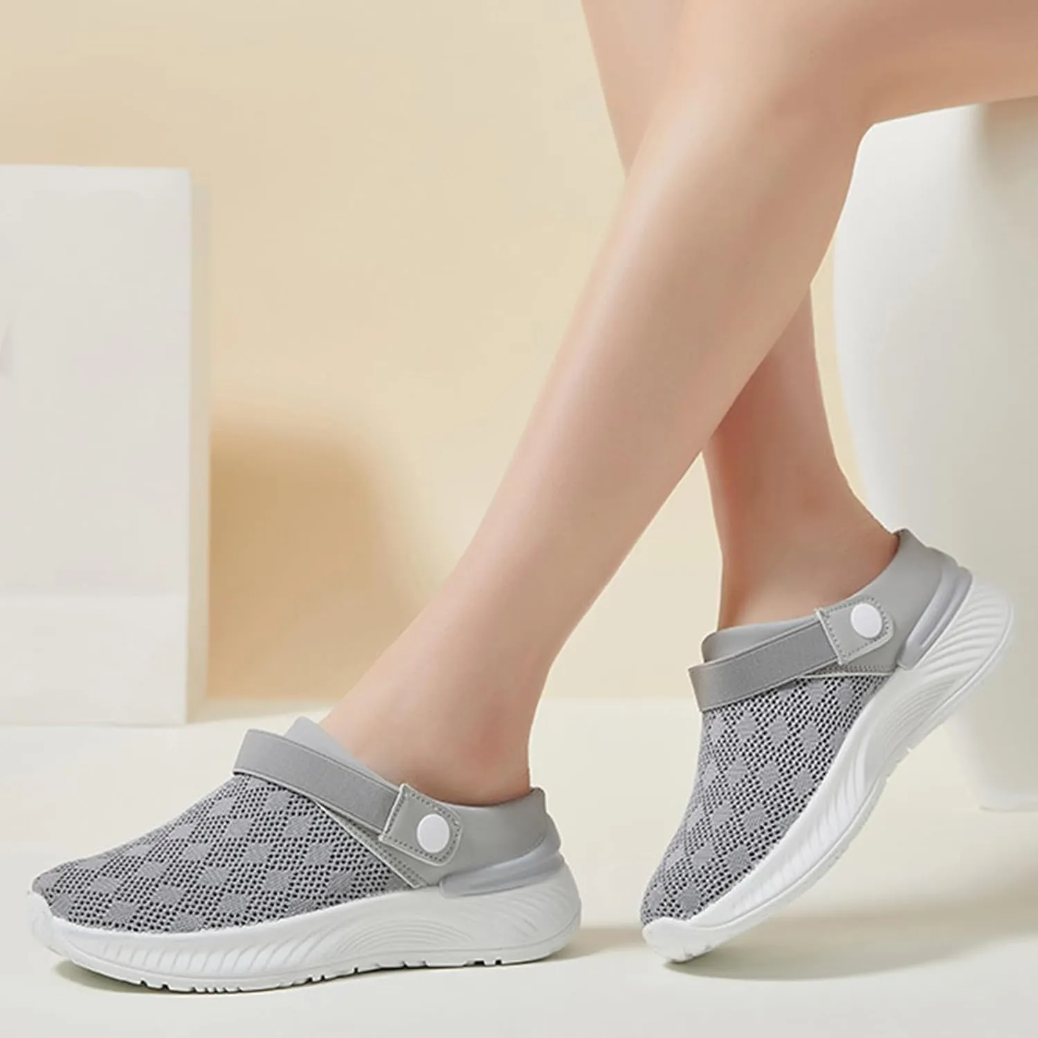 Women's Orthopedic Sandals Summer Breathable Mesh Hollow Out Walking Mules Casual Lightweight Closed Round Toe Slip On Outdoor Beach Shoes Fashion Quick Drying Water Shoes