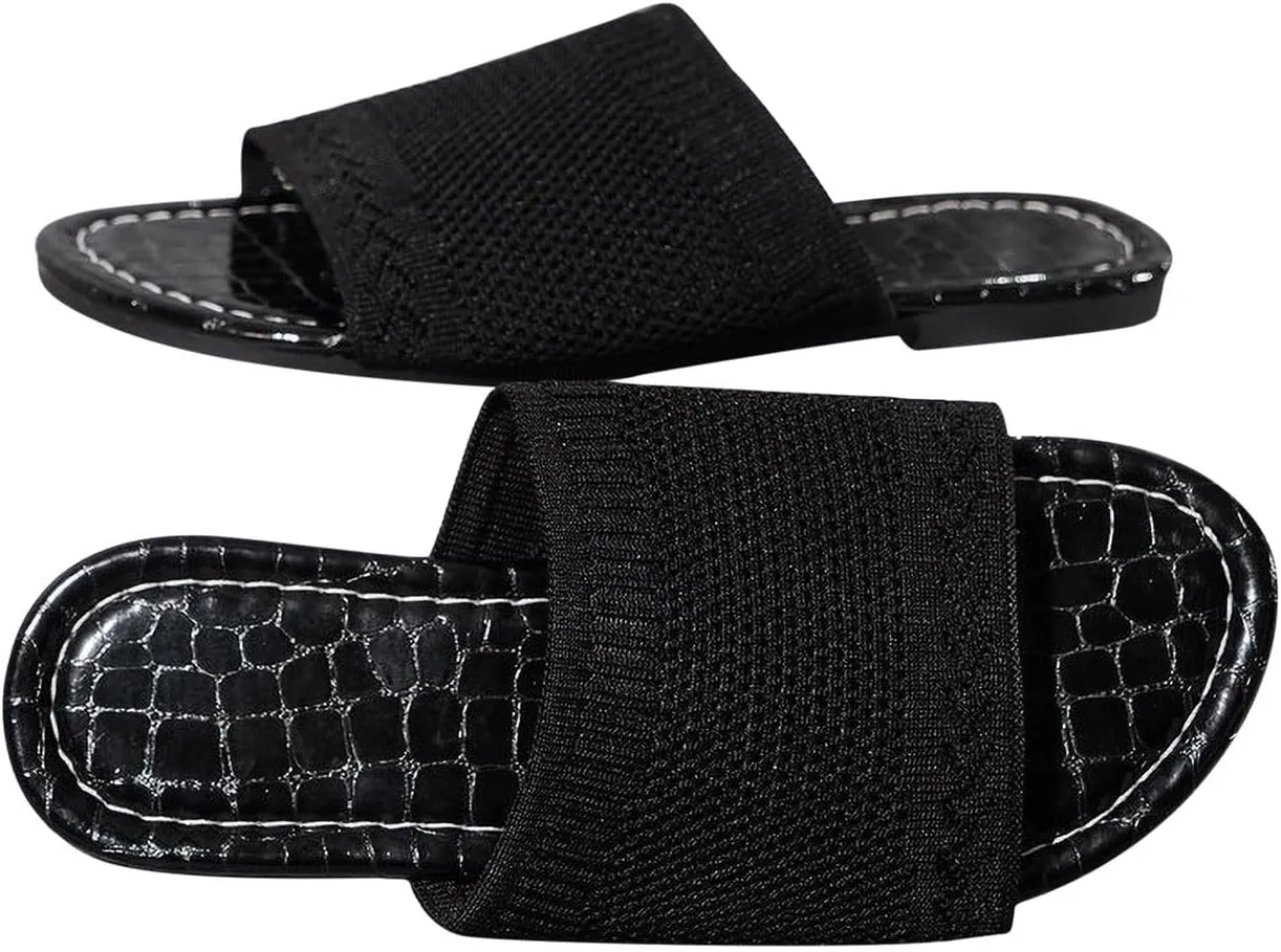 Women's Pearl Weave Wide Width Slide Sandals Comfort Flat Slippers Non-Slip Lightweight Slip On Summer Slides Walking Sandal