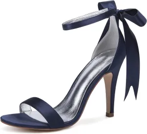 Womens Peep Toe Pumps Bow Ribbon Satin High Heel Sandal Fashion Party Wedding Bridal Dress Prom Sandals