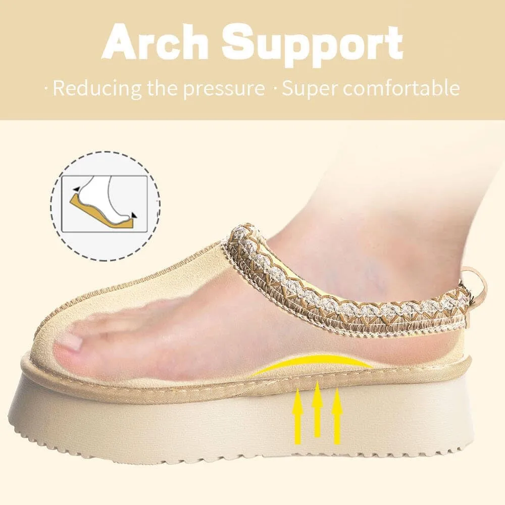 Women's Platform Mini Boots Slippers for Women Indoor Slippers Slip on Fur Fleece Lined Suede Short Ankle Boots