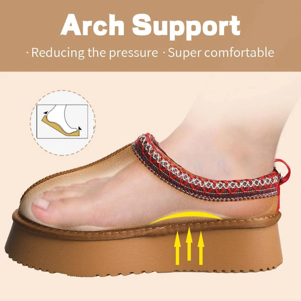 Women's Platform Mini Boots Slippers for Women Indoor Slippers Slip on Fur Fleece Lined Suede Short Ankle Boots