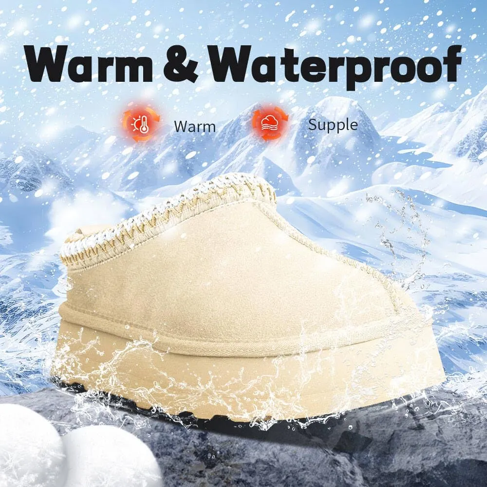 Women's Platform Mini Boots Slippers for Women Indoor Slippers Slip on Fur Fleece Lined Suede Short Ankle Boots