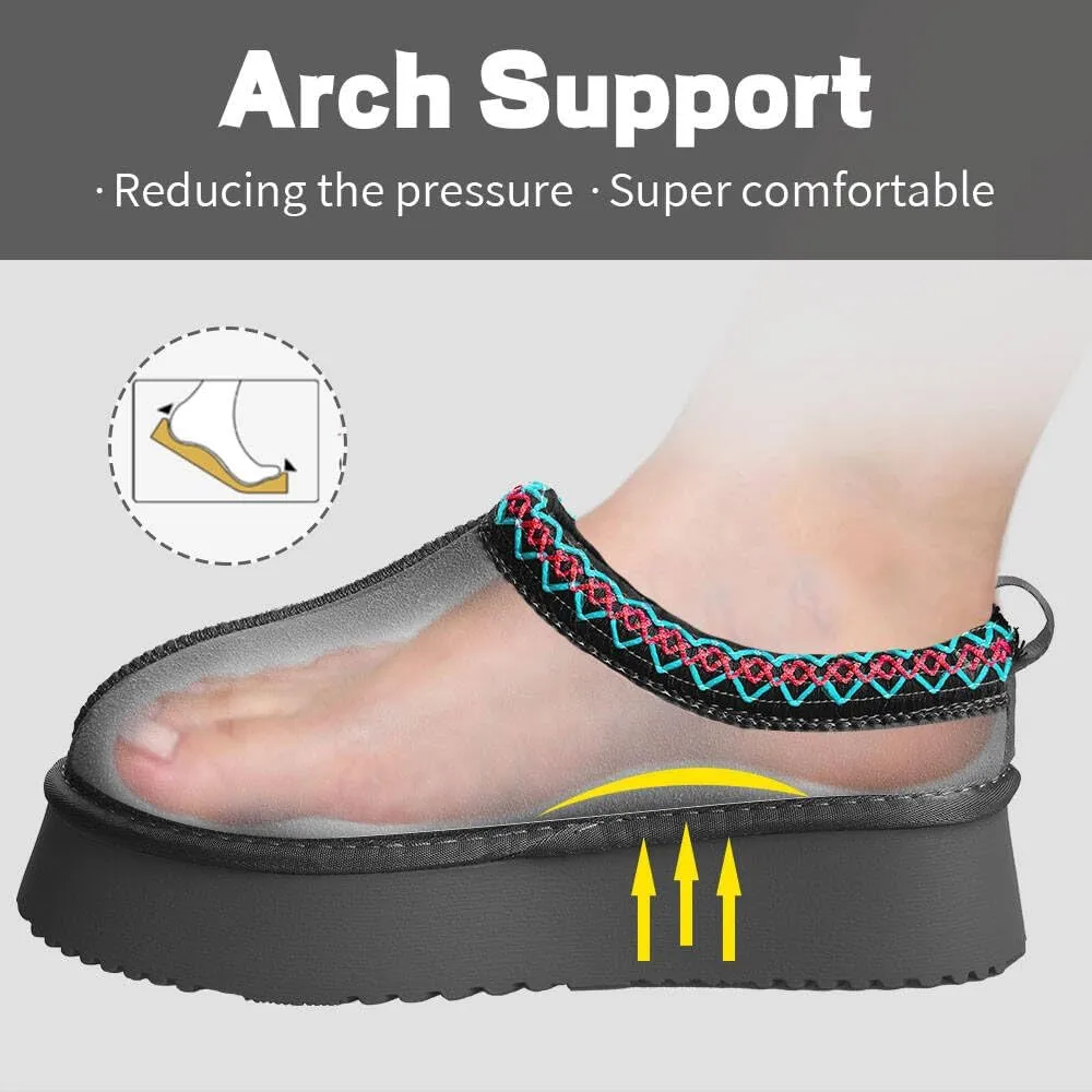 Women's Platform Mini Boots Slippers for Women Indoor Slippers Slip on Fur Fleece Lined Suede Short Ankle Boots