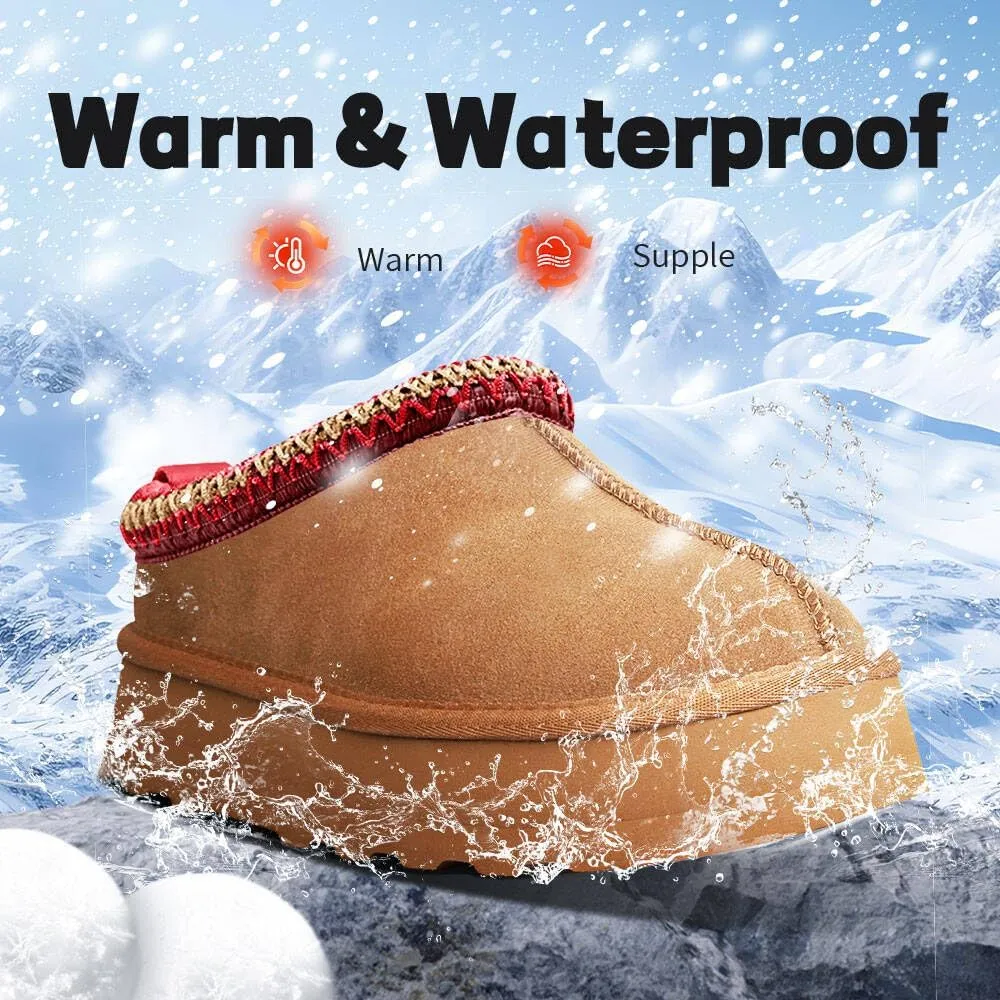 Women's Platform Mini Boots Slippers for Women Indoor Slippers Slip on Fur Fleece Lined Suede Short Ankle Boots
