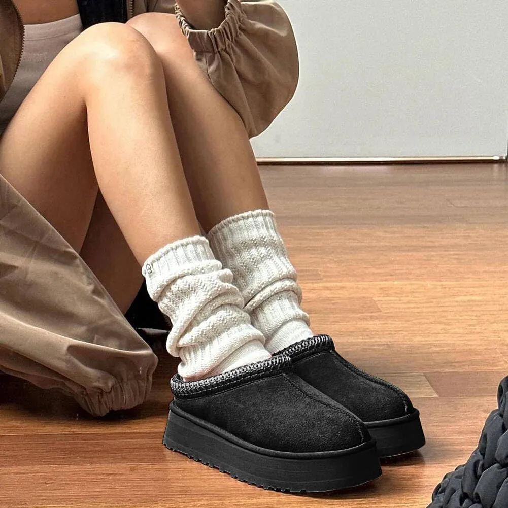 Women's Platform Mini Boots Slippers for Women Indoor Slippers Slip on Fur Fleece Lined Suede Short Ankle Boots