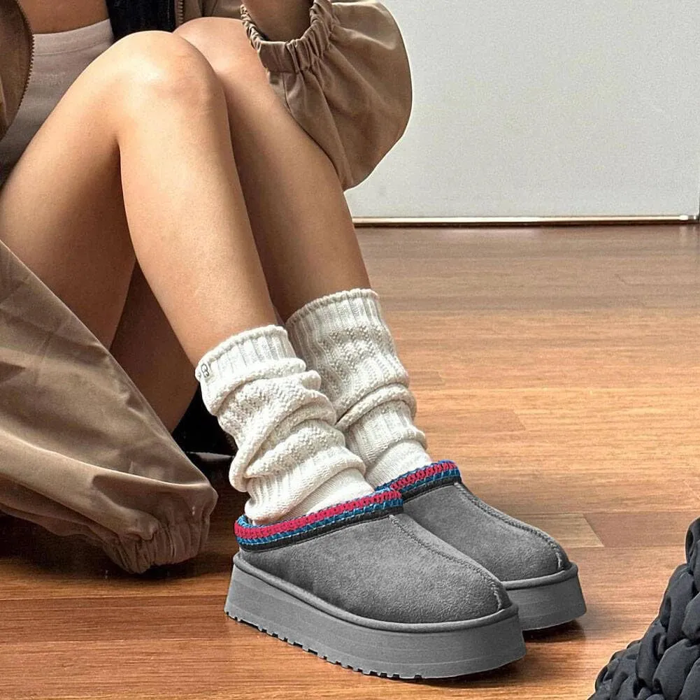 Women's Platform Mini Boots Slippers for Women Indoor Slippers Slip on Fur Fleece Lined Suede Short Ankle Boots