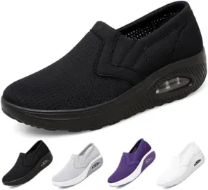 Women's Platform Orthopedic Air Cushion Walking Shoes Mesh Breathable Diabetic Nurse Work Sneakers Slip-ons Light Wedge Ladies Toning Rocker Shoe