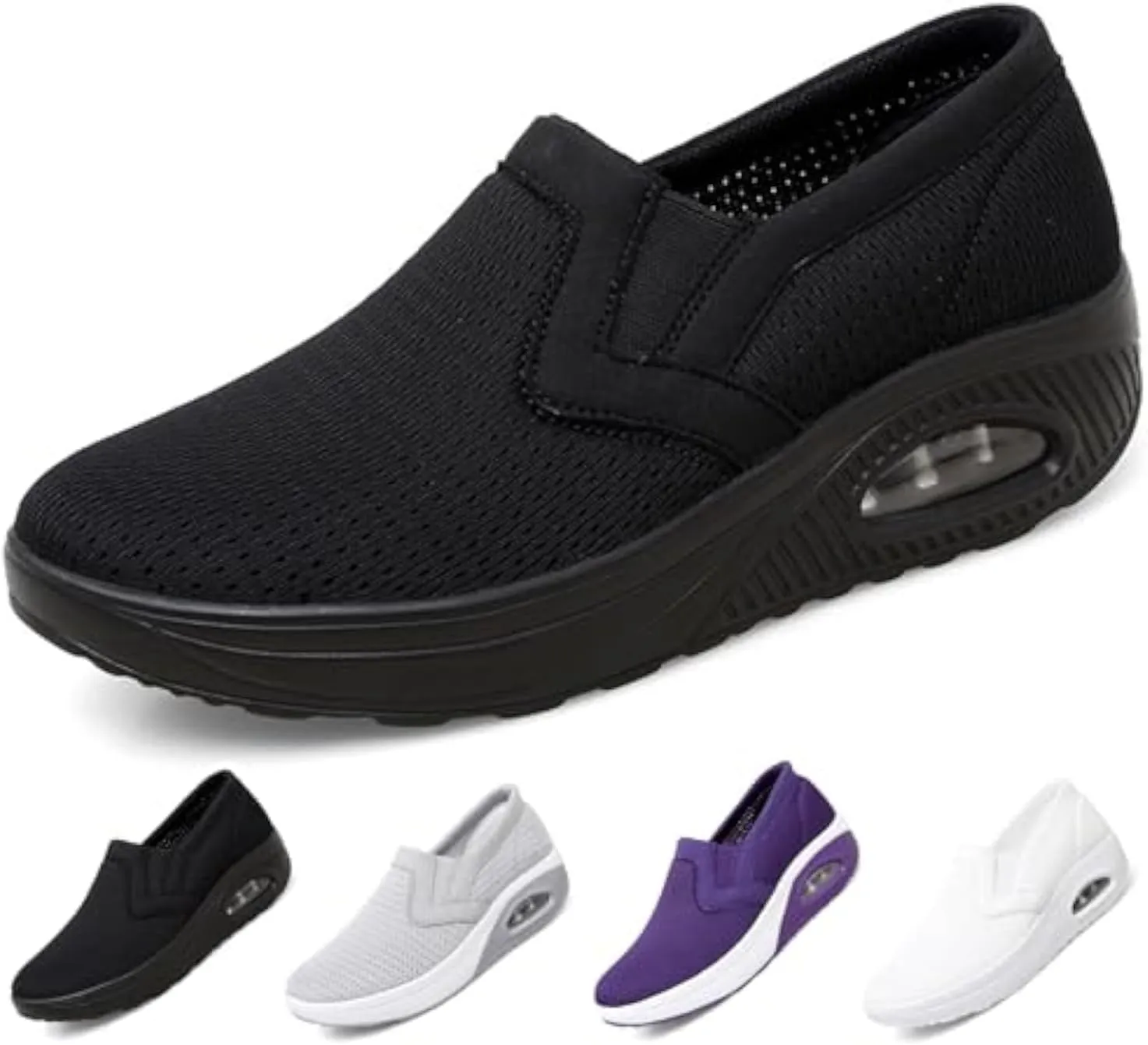 Women's Platform Orthopedic Air Cushion Walking Shoes Mesh Breathable Diabetic Nurse Work Sneakers Slip-ons Light Wedge Ladies Toning Rocker Shoe
