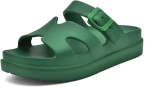 Womens Platform Sandals with Arch Support, Summer Beach Slides Adjustable Buckle, Women Comfort Lightweight Chunky Cushion Slip on H-Strap Sandal