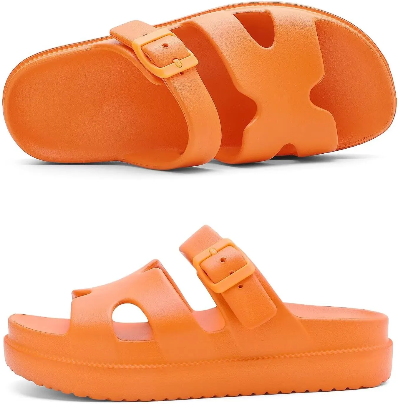 Womens Platform Sandals with Arch Support, Summer Beach Slides Adjustable Buckle, Women Comfort Lightweight Chunky Cushion Slip on H-Strap Sandal